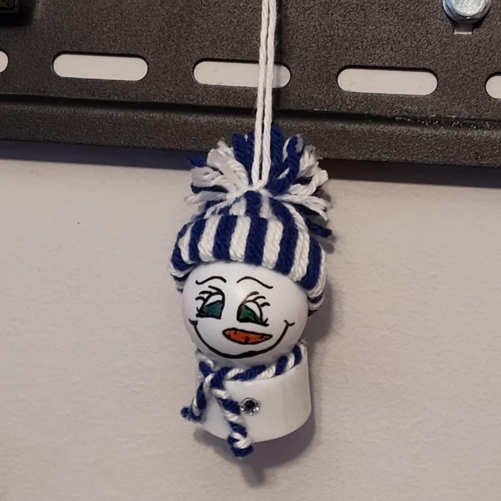Striped Blue and White Light Up Snowman Ornament Decoration